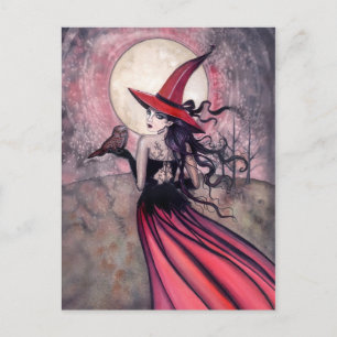 Carte postale de sorcière et de hibou