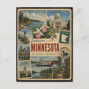 Carte postale de style vintage authentique du Minn
