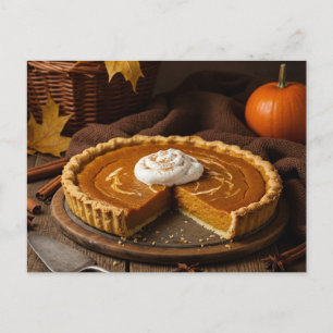 Carte postale de tarte à la citrouille d'automne