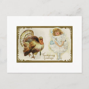 Carte postale de Thanksgiving Turkey et Little Gir