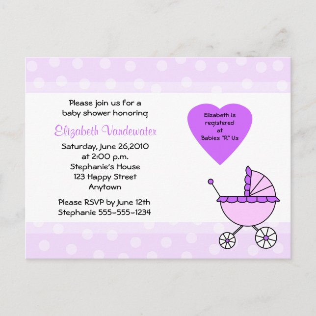 Carte postale de transport d'invitation à Baby sho (Devant)