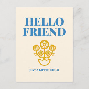 Carte postale de typographie florale Hello Friend