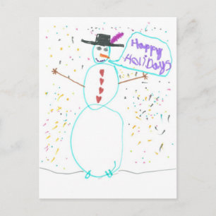 Carte postale de vacances bonhomme de neige arc-en