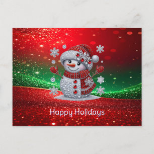 Carte postale de vacances bonhomme de neige Strass