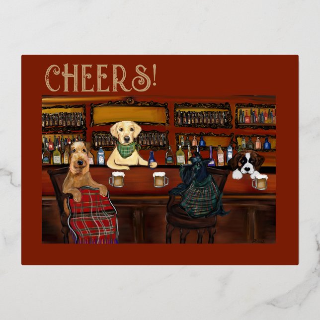 CARTE POSTALE DE VACANCES EN ALUMINIUM AIREDALE TERRIER & AMIS (Recto)