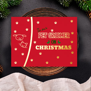 Carte Postale De Vacances En Aluminium Animaux de compagnie sur Noël Chat et chien Gold H