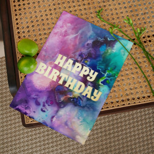 Carte Postale De Vacances En Aluminium Aquarelle arc-en-ciel Whimsical Joyeux anniversair