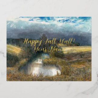 Carte Postale De Vacances En Aluminium Aquarelle de l'étang d'automne