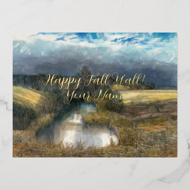 Carte Postale De Vacances En Aluminium Aquarelle de l'étang d'automne (Recto)