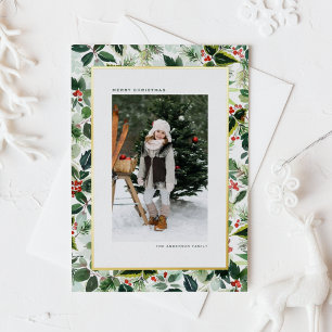 Carte Postale De Vacances En Aluminium Aquarelle Holly Greenery Motif Photo Noël