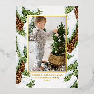 Carte Postale De Vacances En Aluminium Aquarelle Pinecones neige Photo Joyeux Noël