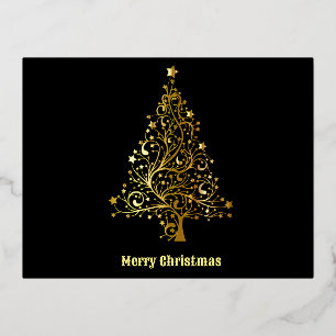 Carte Postale De Vacances En Aluminium Arbre de Noël noir/or brillant