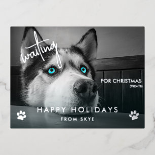 Carte Postale De Vacances En Aluminium Attente de Noël Traitements Custom Chien Photo