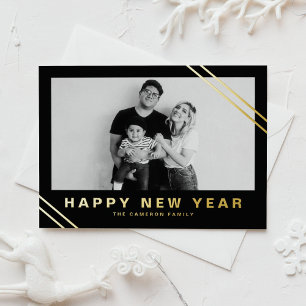 Carte Postale De Vacances En Aluminium Black Modern Stripes Photo Bonne année