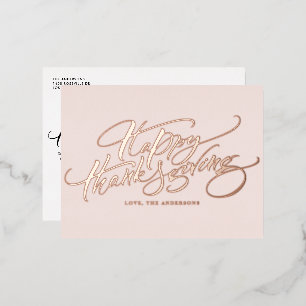 Carte Postale De Vacances En Aluminium Bon thanksgiving de calligraphie moderne rose Gold