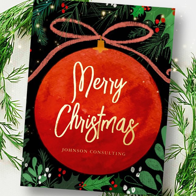 Carte Postale De Vacances En Aluminium Botanique moderne rouge boule de Noël (Créateur téléchargé)