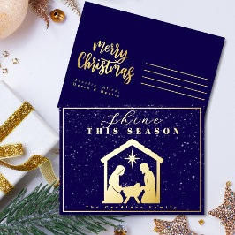 Carte Postale De Vacances En Aluminium Brille cette saison Nativité Noël bleu or