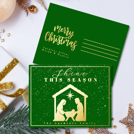 Carte Postale De Vacances En Aluminium Brille cette saison Nativité Noël Vert Or