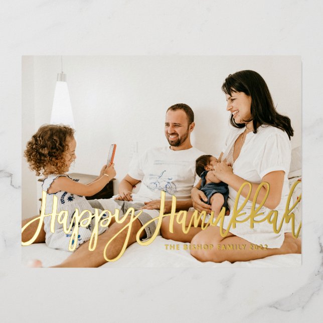 Carte Postale De Vacances En Aluminium Calligraphie moderne audacieuse Happy Hanoukka Pho (Recto)