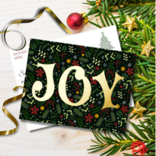 Carte Postale De Vacances En Aluminium Carte de vœux festive JOY Botanical Foil