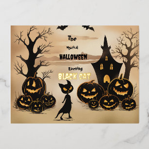 Carte Postale De Vacances En Aluminium "Chat noir pendant l'Halloween dans les murs."