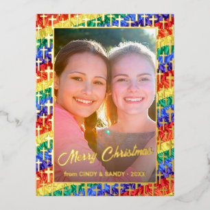 Carte Postale De Vacances En Aluminium Drapeau arc-en-ciel LGBT Photo personnalisée Noël