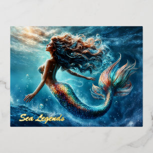Carte Postale De Vacances En Aluminium Dreamy océanique sirène fille imaginaire créature