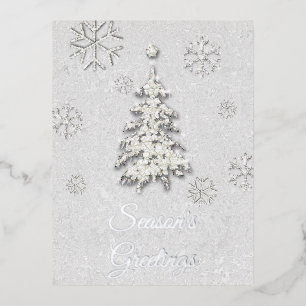 Carte Postale De Vacances En Aluminium Elégant blanc de Noël Rhinestone Arbre Snowflakes