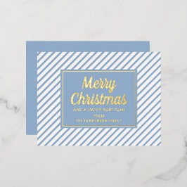 Carte Postale De Vacances En Aluminium Élégant Gold Script Blue Stripes Joyeux Noël