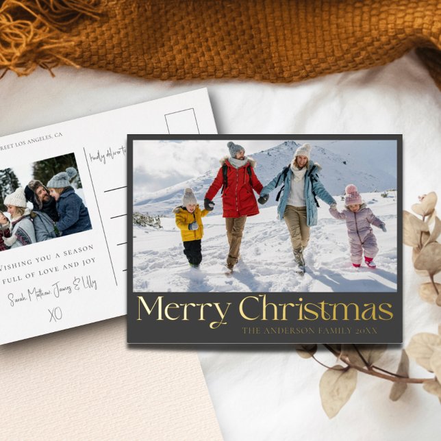 Carte Postale De Vacances En Aluminium Elégant Joyeux Noël Gold Foil & Photo (Créateur téléchargé)