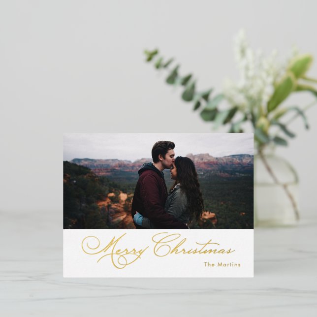 Carte Postale De Vacances En Aluminium Élégante calligraphie Joyeux Noël (Debout devant)