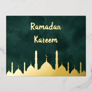 Carte Postale De Vacances En Aluminium Elégante Mosquée d'or Vert Ramadan Kareem Islamiqu