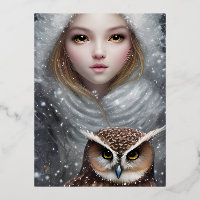 Fille et hibou en verre lisse brillant