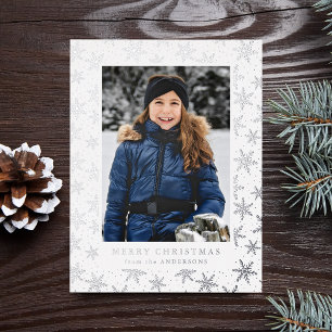 Carte Postale De Vacances En Aluminium Flocons de neige dorés Photo Argent