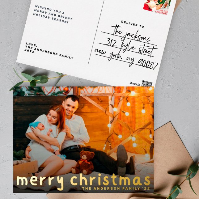Carte Postale De Vacances En Aluminium FUN manuscrit | Joyeux Noël Gold Photo (Créateur téléchargé)