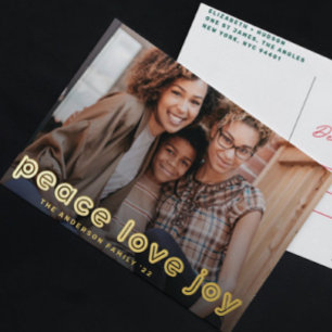 Carte Postale De Vacances En Aluminium GOLD BOLD LINE PAIX AIMER JOYE PHOTO Noël