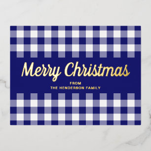 Carte Postale De Vacances En Aluminium Gold Script Blue En vichy Joyeux Noël