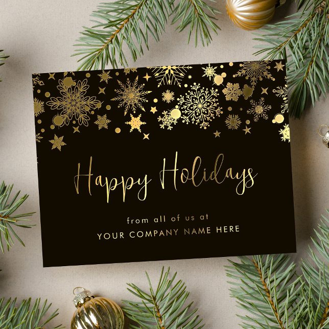 Carte Postale De Vacances En Aluminium Gold Snowflakes Salutation de Noël d'entreprise (Créateur téléchargé)