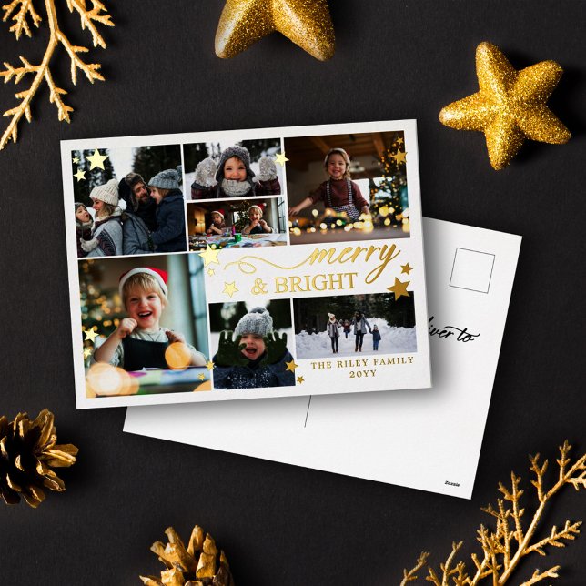 Carte Postale De Vacances En Aluminium Gold Stars Merry & Bright 7 Photos (Créateur téléchargé)