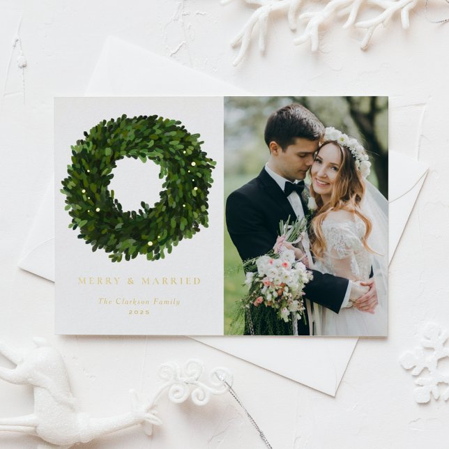 Carte Postale De Vacances En Aluminium Gouache Boxwood Wreath photo de Noël (Créateur téléchargé)