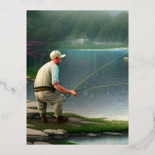 Carte Postale De Vacances En Aluminium Graphique de pêche