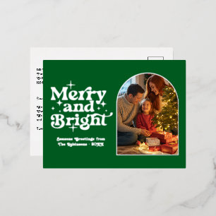 Carte Postale De Vacances En Aluminium Green Forest et Silver Merry & Bright Retro Xmas