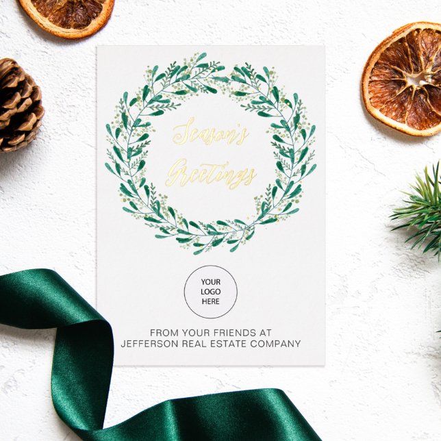 Carte Postale De Vacances En Aluminium Green Mistletoe Wreath Company Logo d'entreprise (Créateur téléchargé)