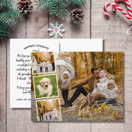 Carte Postale De Vacances En Aluminium Happy Holidays Hand Lettré Photo Collage Or