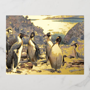 Carte Postale De Vacances En Aluminium Illustration de la nature vintage des pingouins en