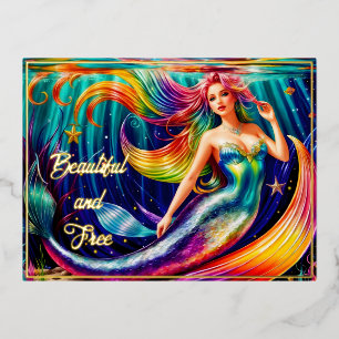 Carte Postale De Vacances En Aluminium Imaginaire Fille Sirène Eau Nature Nymphe Lovely