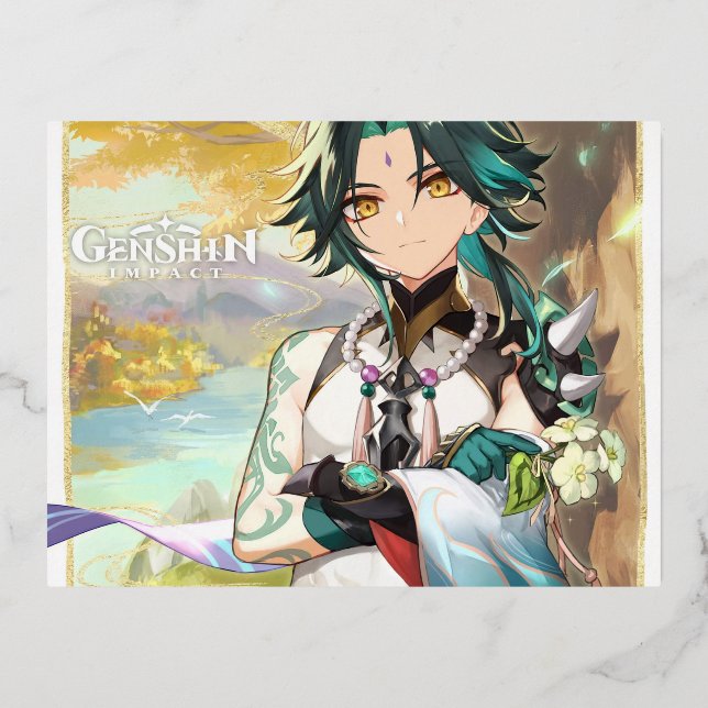 CARTE POSTALE DE VACANCES EN ALUMINIUM IMPACT XIAO GENSHIN (Recto)