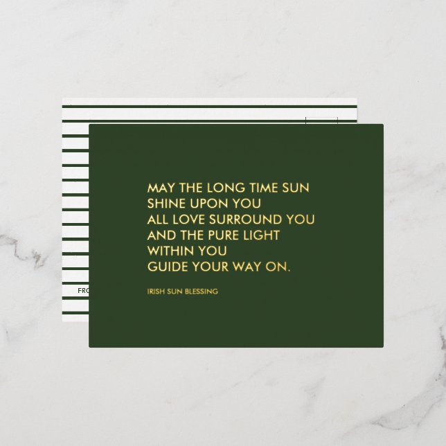 Carte Postale De Vacances En Aluminium Irish Blessing Sage Vert Moderne Minimal Véritable (Recto/Verso)