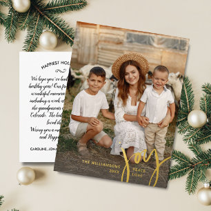 Carte Postale De Vacances En Aluminium Joie Paix Amour Photo Verticale de Noël Or