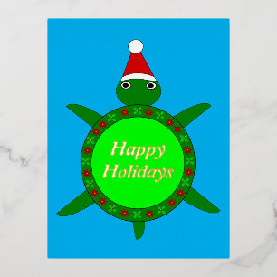 Carte Postale De Vacances En Aluminium Jolie tortue de Noël avec coquille de fleurs perso